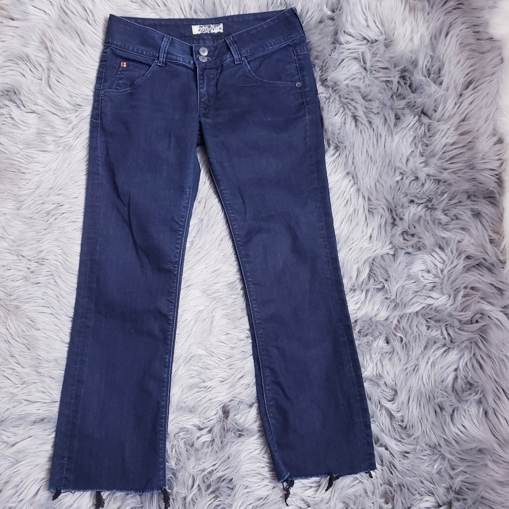 Hudson Raw Hem Dark Wash Straight Jeans Blue 27